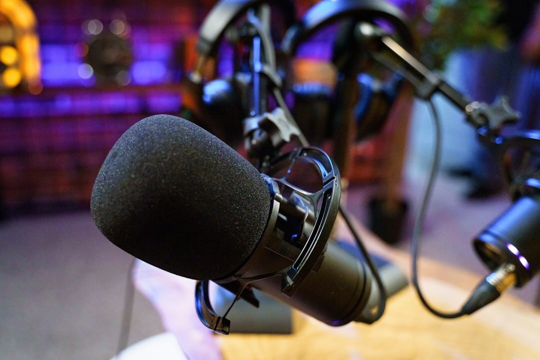 Professional podcast recording studio with microphones